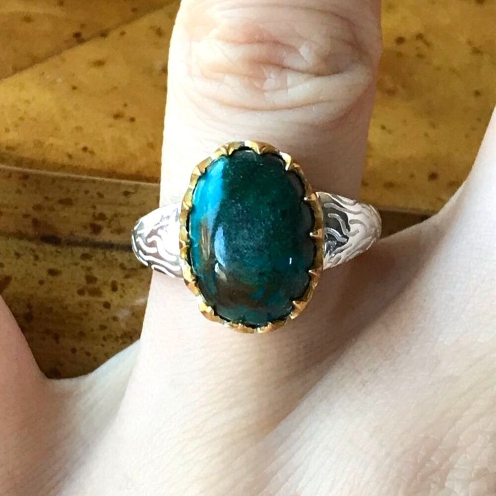 Natural Shadowkite Sterling Silver Crown Ring Size 7